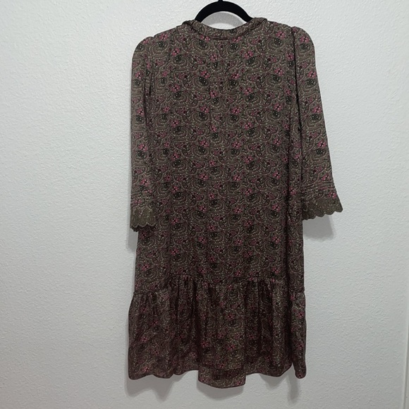 Stefan green, pink/taupe dress, size 2, 3/4 sleeve - Picture 2 of 7